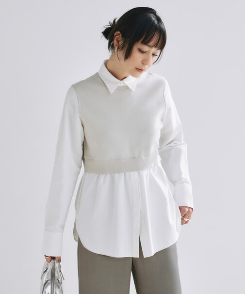【2WAY・洗える】シャツクロスコンビニットプルオーバー