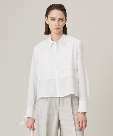 【洗える】 クリーンブロード クロップドブラウス