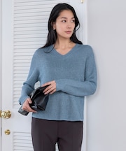 【洗える】 ペーパーブレンドシャインニット Vネックプルオーバー