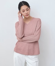 【洗える】 ペーパーブレンドシャインニット Vネックプルオーバー