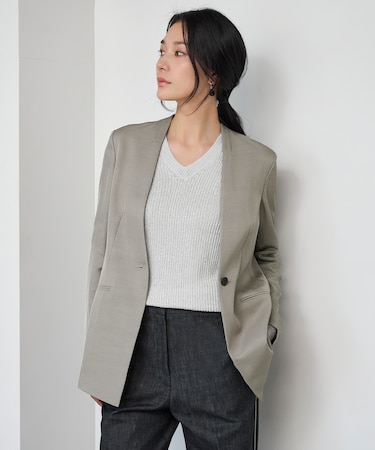 Vi/Ly/Liツイル ノーカラージャケット