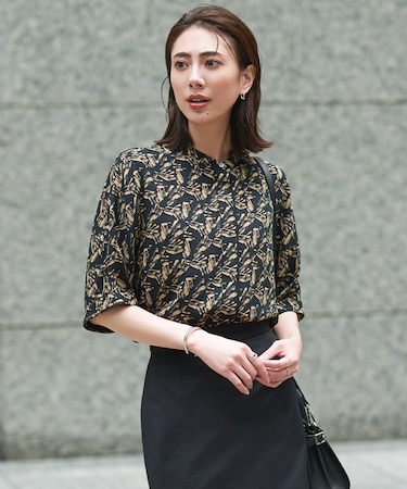【人気のため新色追加・接触冷感・UVケア・速乾・洗える】BackSatinAmunzen 5分袖バンドカラーブラウス