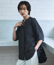 【人気のため新色追加・接触冷感・UVケア・速乾・洗える】BackSatinAmunzen 5分袖バンドカラーブラウス