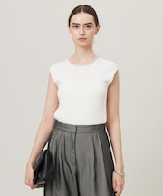 【洗える】オーガニックコットンリブ ノースリーブニット