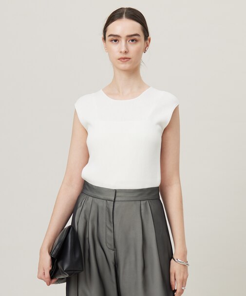 【洗える】オーガニックコットンリブ ノースリーブニット