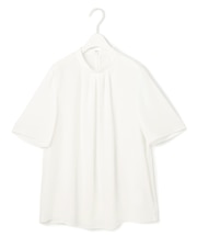 【接触冷感・UVケア・速乾・洗える】BackSatinAmunzen 5分袖ハイネックブラウス