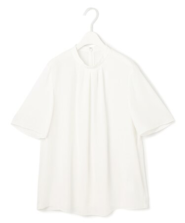 【接触冷感・UVケア・速乾・洗える】BackSatinAmunzen 5分袖ハイネックブラウス