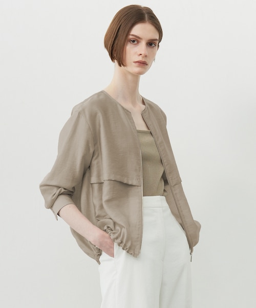 【接触冷感・速乾・洗える】 リヨセルナイロンワッシャー ノーカラーブルゾン 接触冷感・速乾・洗える】 リヨセルナイロンワッシャー ノーカラー