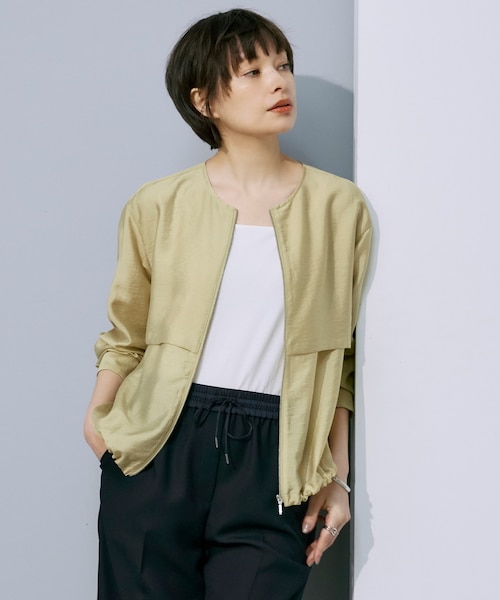 【接触冷感・速乾・洗える】 リヨセルナイロンワッシャー ノーカラーブルゾン 接触冷感・速乾・洗える】 リヨセルナイロンワッシャー ノーカラー