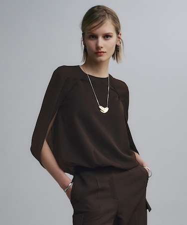 【接触冷感・UVケア・吸水速乾・防シワ・洗える】 ドレープツイル ブラウス