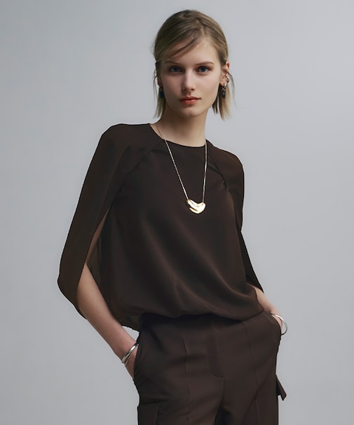 【接触冷感・UVケア・吸水速乾・防シワ・洗える】 ドレープツイル ブラウス