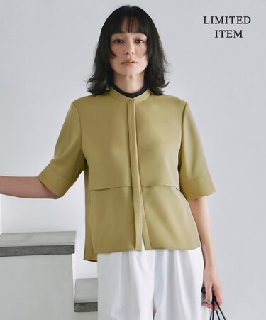 【WEB限定・接触冷感・UVケア・吸水速乾・防シワ・洗える】 ドレープツイル クロップドシャツ