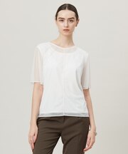 【洗える】ハイゲージチュールコンビ カットソー