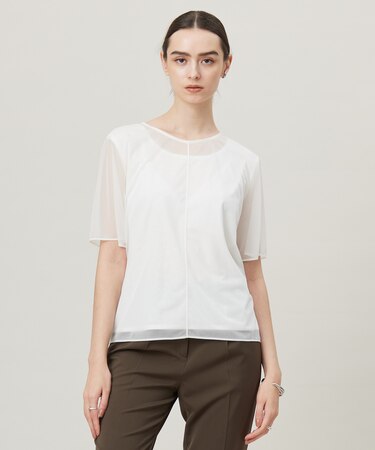 【洗える】ハイゲージチュールコンビ カットソー