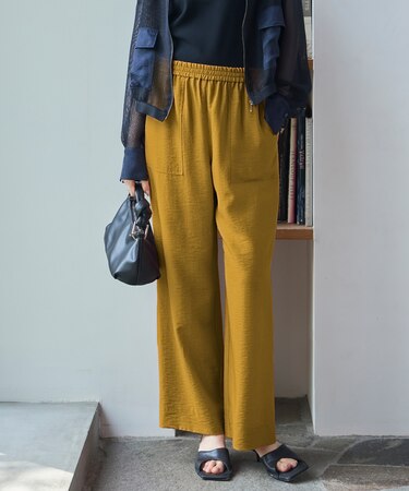 【人気のため新色追加・接触冷感・洗える】 ワッシャーツイル ワイドストレートパンツ