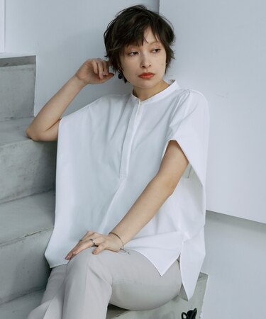 【接触冷感・UVカット・洗える】ヴィンテージスパンブロード デザインブラウス