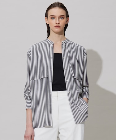 【洗える】キュプラローンストライプ シャツ