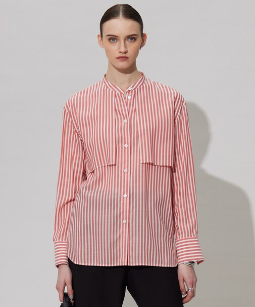 【洗える】キュプラローンストライプ シャツ