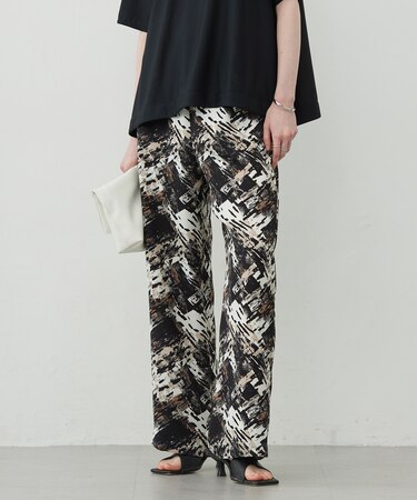 【洗える】 ブラッシュプリント ワイドパンツ