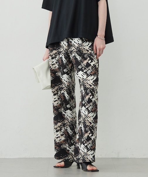 【洗える】 ブラッシュプリント ワイドパンツ