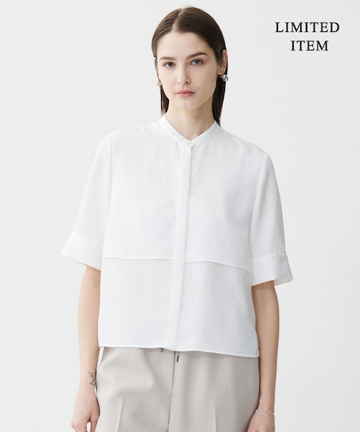 【WEB限定・接触冷感・速乾・洗える】シルキーツイル 半袖クロップドシャツ