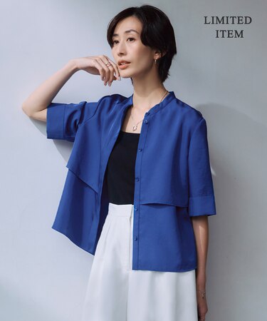 【WEB限定・接触冷感・速乾・洗える】シルキーツイル 半袖クロップドシャツ