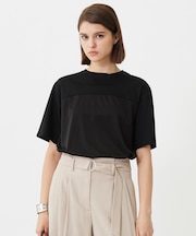 【接触冷感・UVケア・洗える】シルケットスムースコンビ Tブラウスカットソー