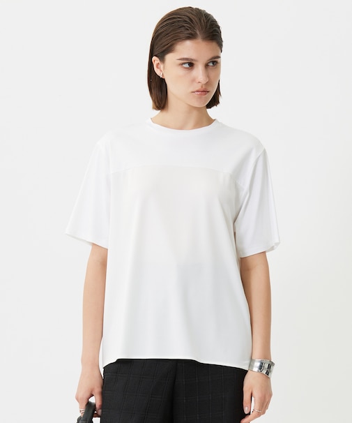 【接触冷感・UVケア・洗える】シルケットスムースコンビ Tブラウスカットソー