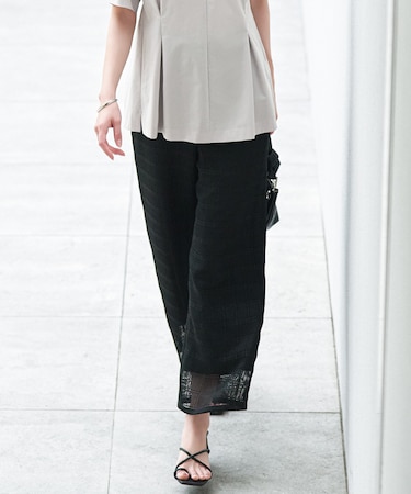 スクエアチェックレノクロス ワイドストレートパンツ