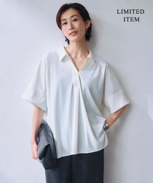 【WEB限定・洗える】シアートリコット スキッパーカットソー