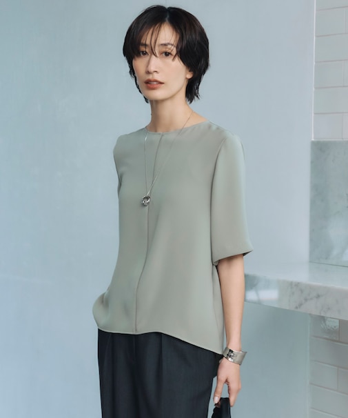 【UVカット・防シワ・洗える】ライトダブルクロス Tブラウス