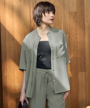 【UVカット・防シワ・洗える】ライトダブルクロス バンドカラーブラウス