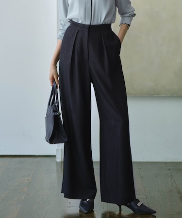 【洗える】 ドレープスラブデニム ワイドパンツ