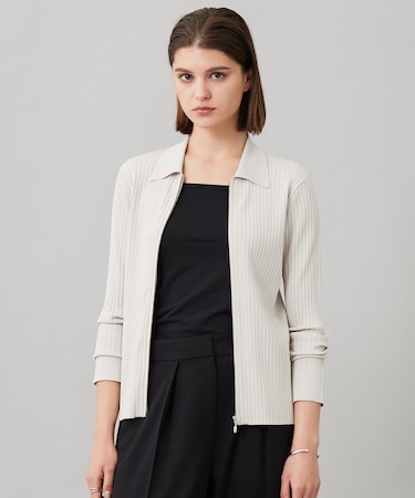 【洗える】シルクヴィスコースハイゲージ ジップアップカーディガン