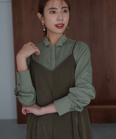 【洗える】 ブラウスライクジャージー ロングカットソー