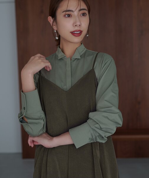 【洗える】 ブラウスライクジャージー ロングカットソー