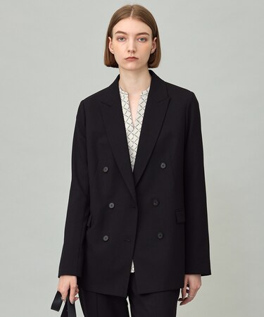 【UVカット・洗える】ウール2WAYストレッチ ダブルブレストジャケット
