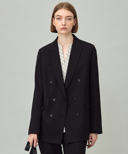 【UVカット・洗える】ウール2WAYストレッチ ダブルブレストジャケット