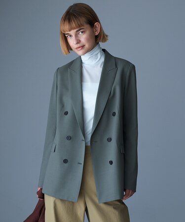【UVカット・洗える】ウール2WAYストレッチ ダブルブレストジャケット