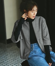 ウール2WAYストレッチ ノーカラーブルゾン