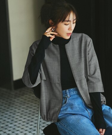 ウール2WAYストレッチ ノーカラーブルゾン