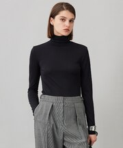 【洗える】 パウダリーチュール ハイネックトップス