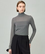 【洗える】 パウダリーチュール ハイネックトップス