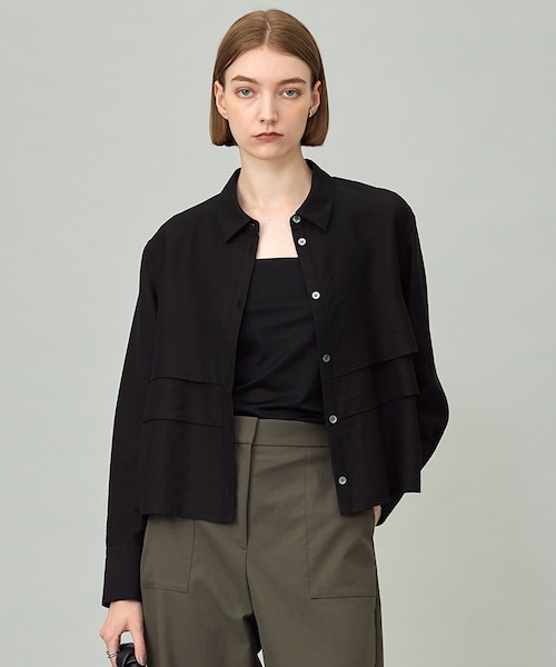 【洗える】 ワッシャーツイル クロップドブラウス 洗える】 ワッシャーツイル クロップドブラウス｜アイシービーの通販