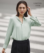 【新色追加・WEB限定】BackSatinAmunzen キーネックブラウス