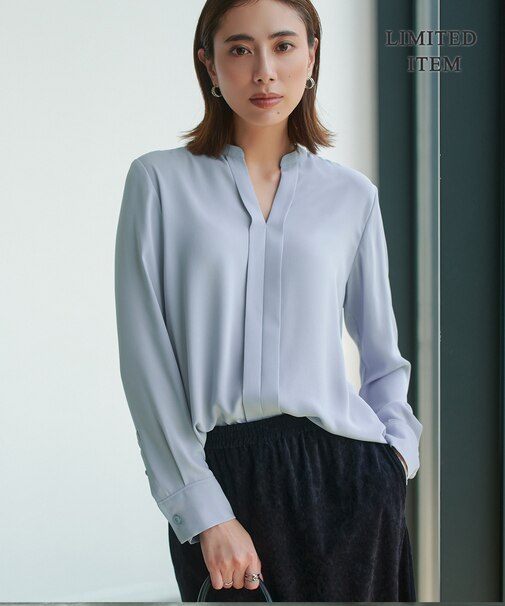 【新色追加・WEB限定】BackSatinAmunzen キーネックブラウス