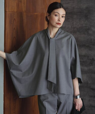 【洗える】T/Wブロード ボウタイブラウス