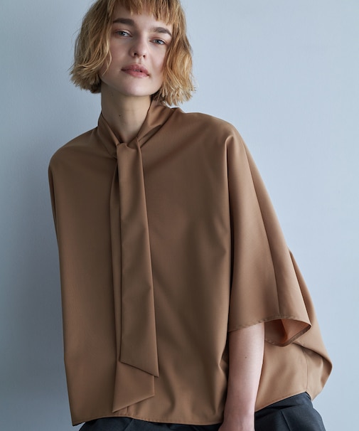 【洗える】T/Wブロード ボウタイブラウス