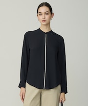 【新色追加・WEB限定カラーあり】BackSatinAmunzen バンドカラーブラウス