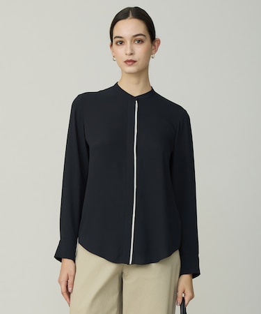 【新色追加・WEB限定カラーあり】BackSatinAmunzen バンドカラーブラウス